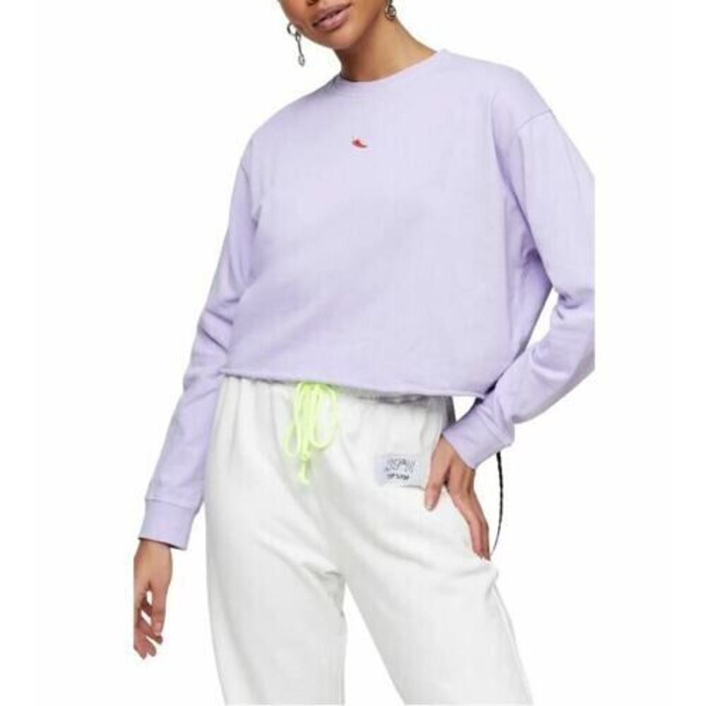 Topshop Women's Long Sleeve Purple Chili Pepper Crop Sweatshirt Size 4 MSRP $45